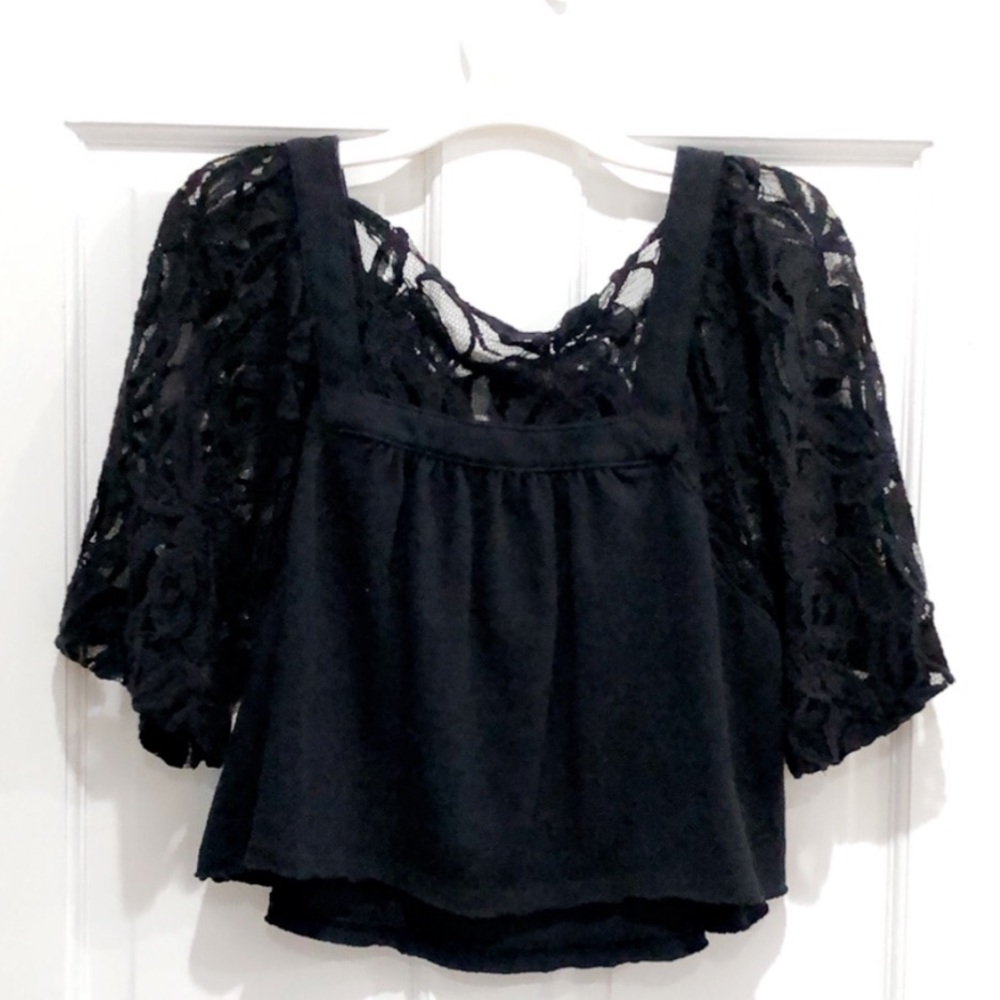Black lace We The Free cropped loose top